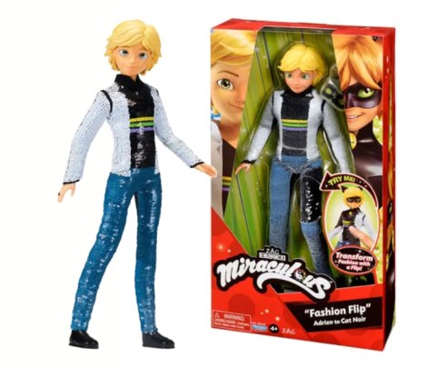 MIRACULOUS Adrien Lalka Czarny Kot z cekinami Fashion Flip PLAYMATES 50195