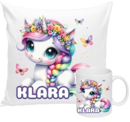 ZESTAW KUBEK I PODUSZKA JEDNOROŻEC + IMIĘ PREZENT URODZINY
