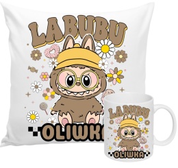 ZESTAW KUBEK I PODUSZKA LABUBU BRĄZOWY + IMIĘ PREZENT URODZINY