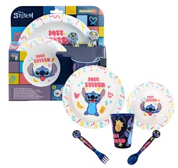 Zestaw obiadowy STITCH talerz miska kubek łyżeczka widelec