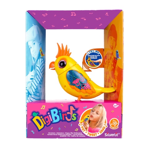 DIGIBIRDS Interaktywny ptak KAKADU Śpiewa Ćwierka 50+ melodii Żółty seria 1
