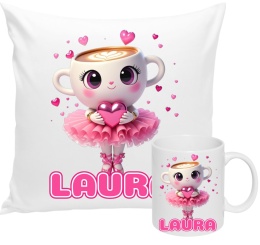 ZESTAW KUBEK I PODUSZKA BALERINA CAPUCINA + IMIĘ PREZENT URODZINY