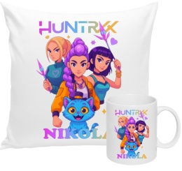 ZESTAW KUBEK I PODUSZKA HUNTRIX K-POP + IMIĘ PREZENT URODZINY