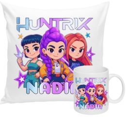 ZESTAW KUBEK I PODUSZKA HUNTRIX K-POP + IMIĘ PREZENT URODZINY